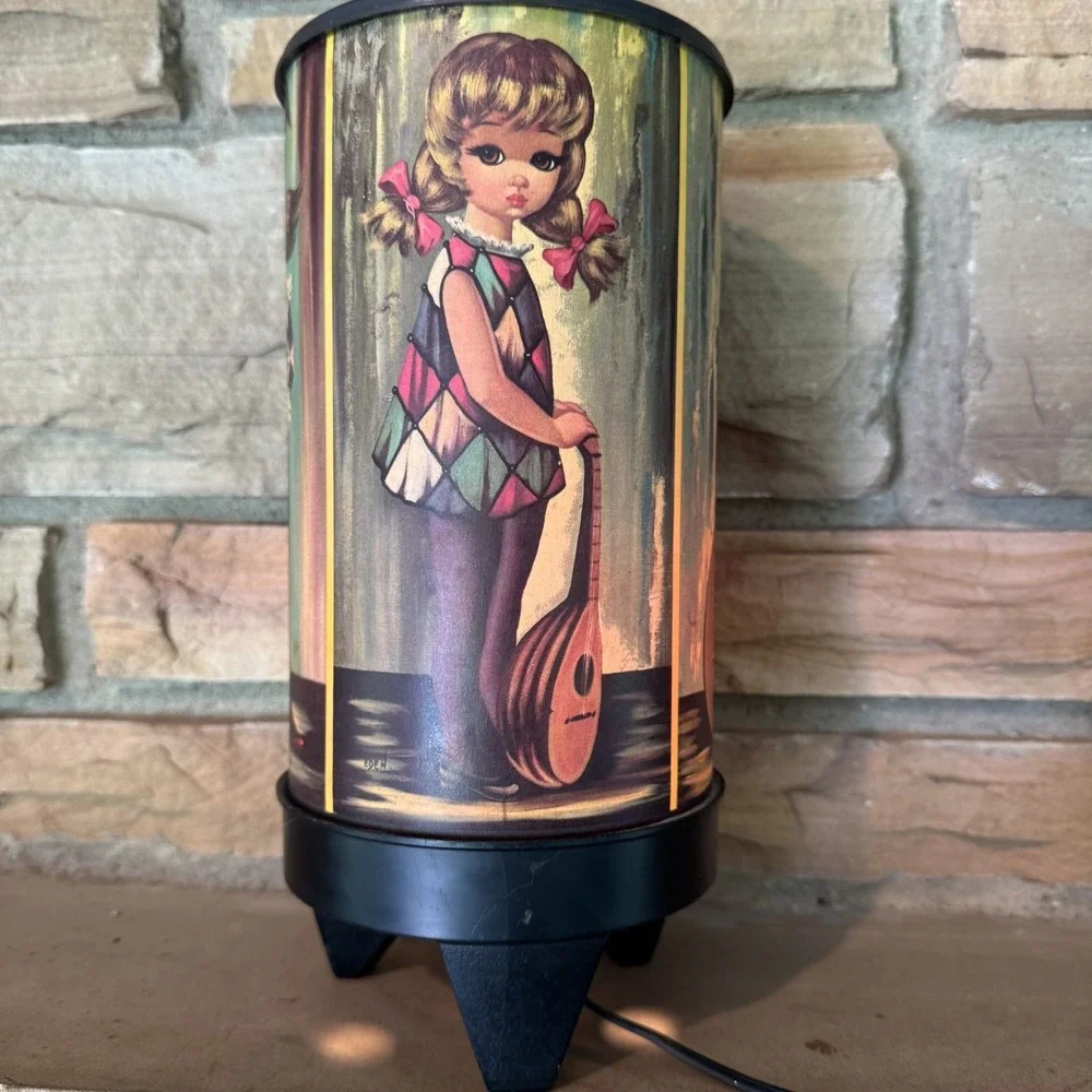 Eden Vintage 1960s Big Eyed Girl Harlequin 4 sided Cylinder Lamp Mid Century Mod